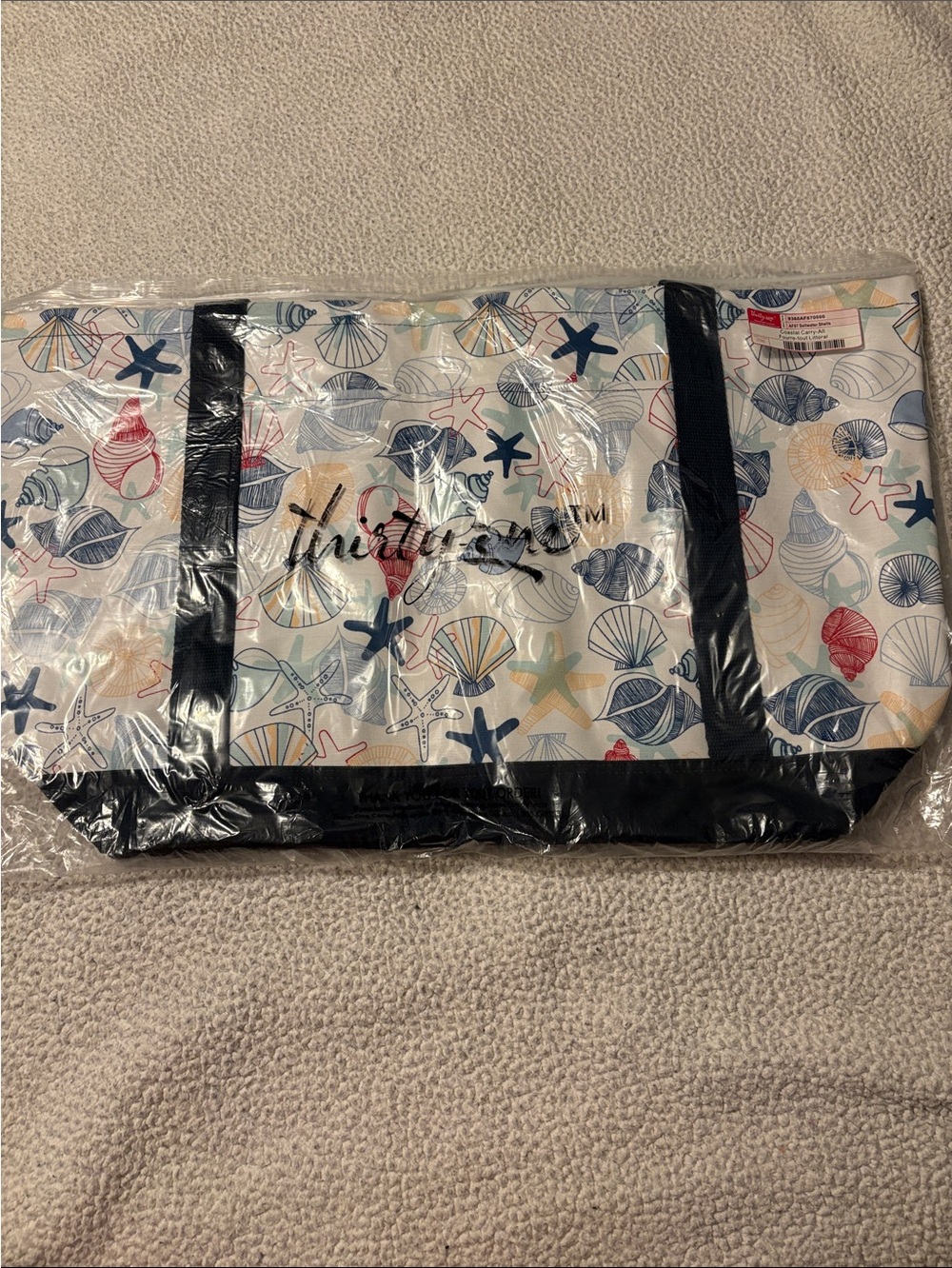 thirty-one Multicolor Seashell & Starfish Tote with Navy Blue Trim